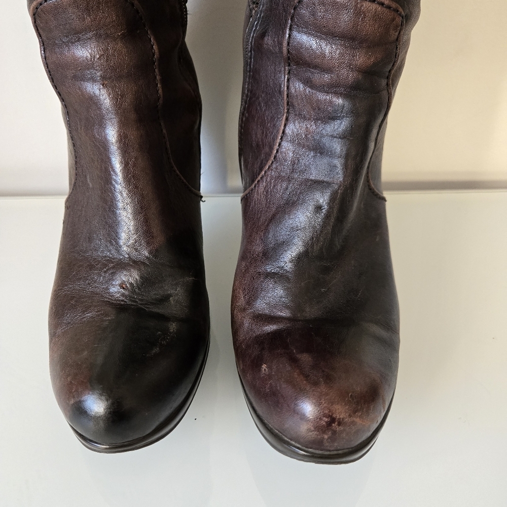 ARNOLD CHURGIN tall brown heeled leather boots. Size 39 (8-8.5) - Picture 7 of 15